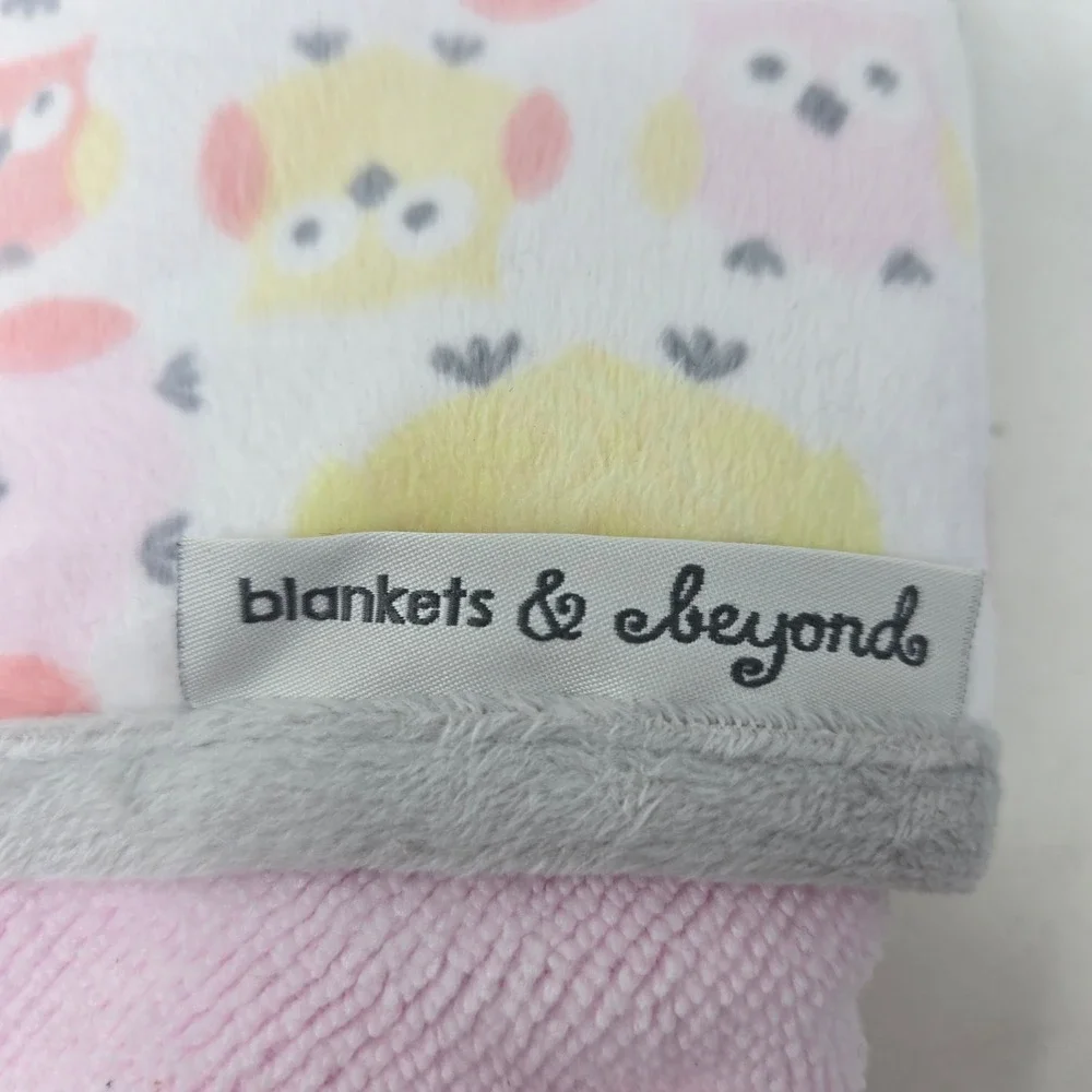 Blankets & Beyond Baby Spa Hooded Towel Pink Yellow Owl 30x30 Hypoallergenic